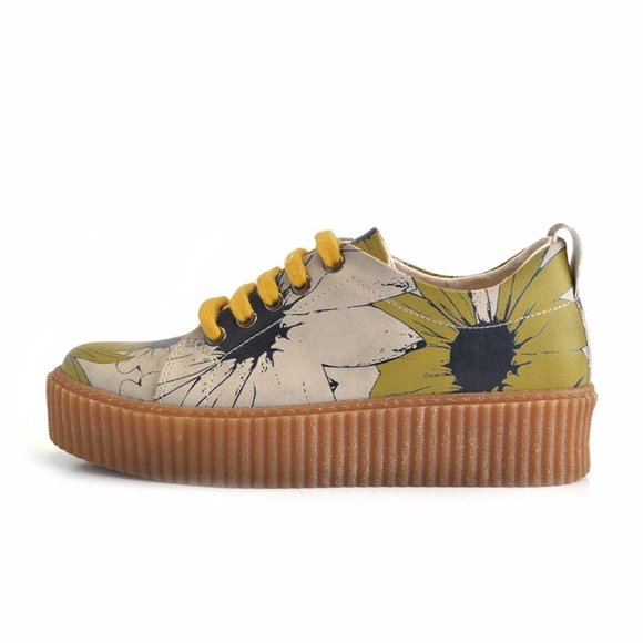 Goby Shoes - Green Beige Flower Sneakers - Picture 3 of 5